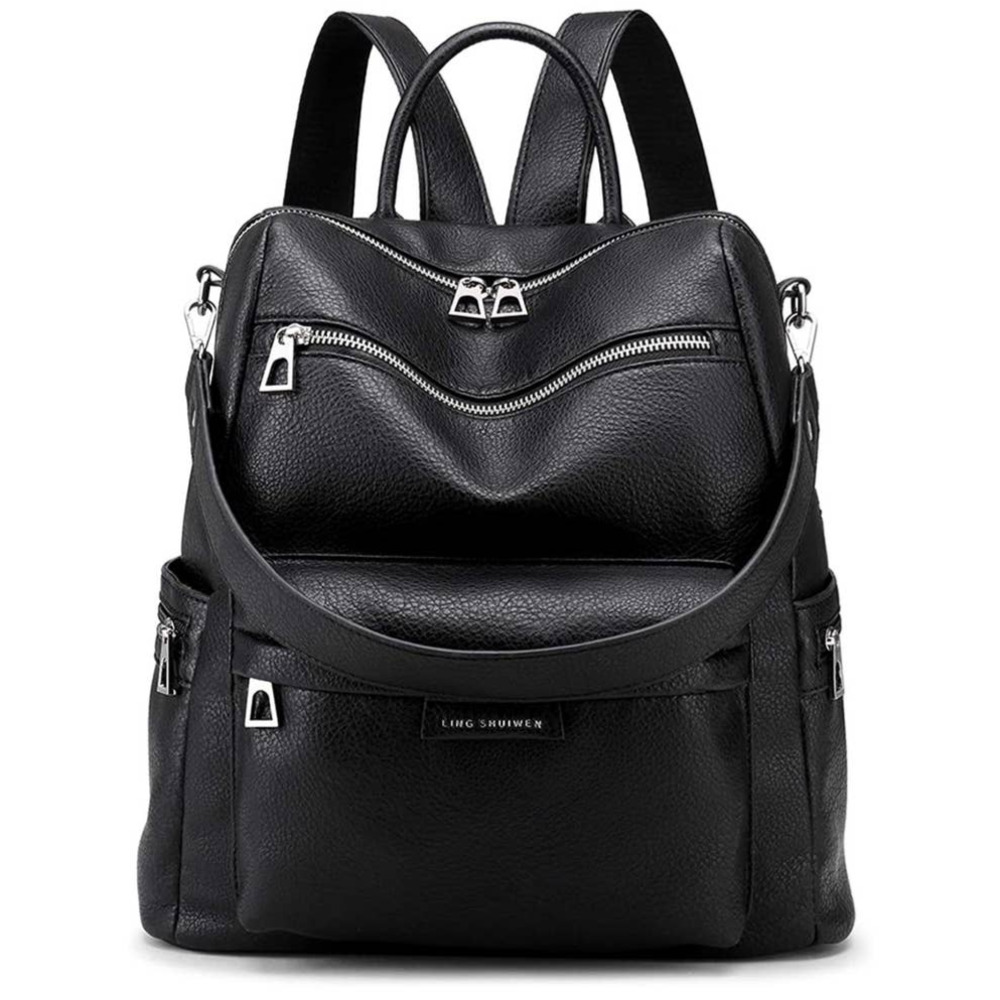 Black Leatherette Women's Backpack -